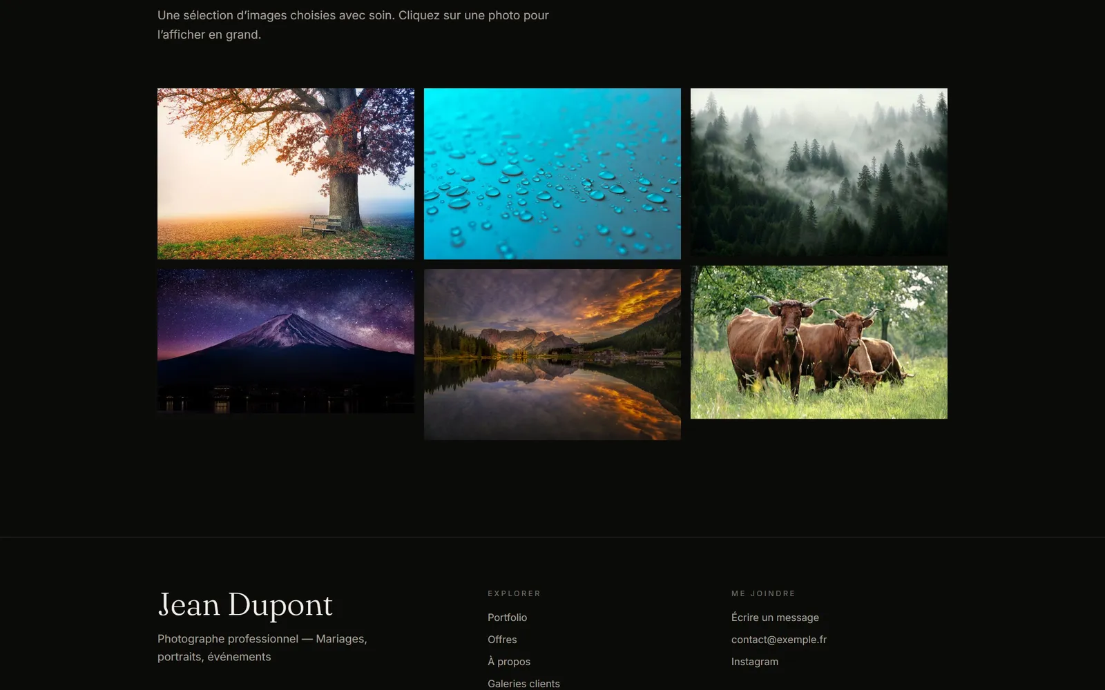 Portfolio : grille de photos de paysages dans leur format d’origine